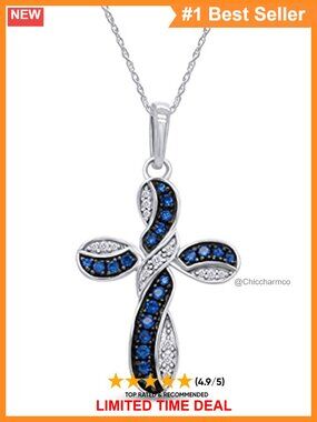 Twisted Cross Pendant Necklace 14k Gold over Sterling Silver CZ 18"